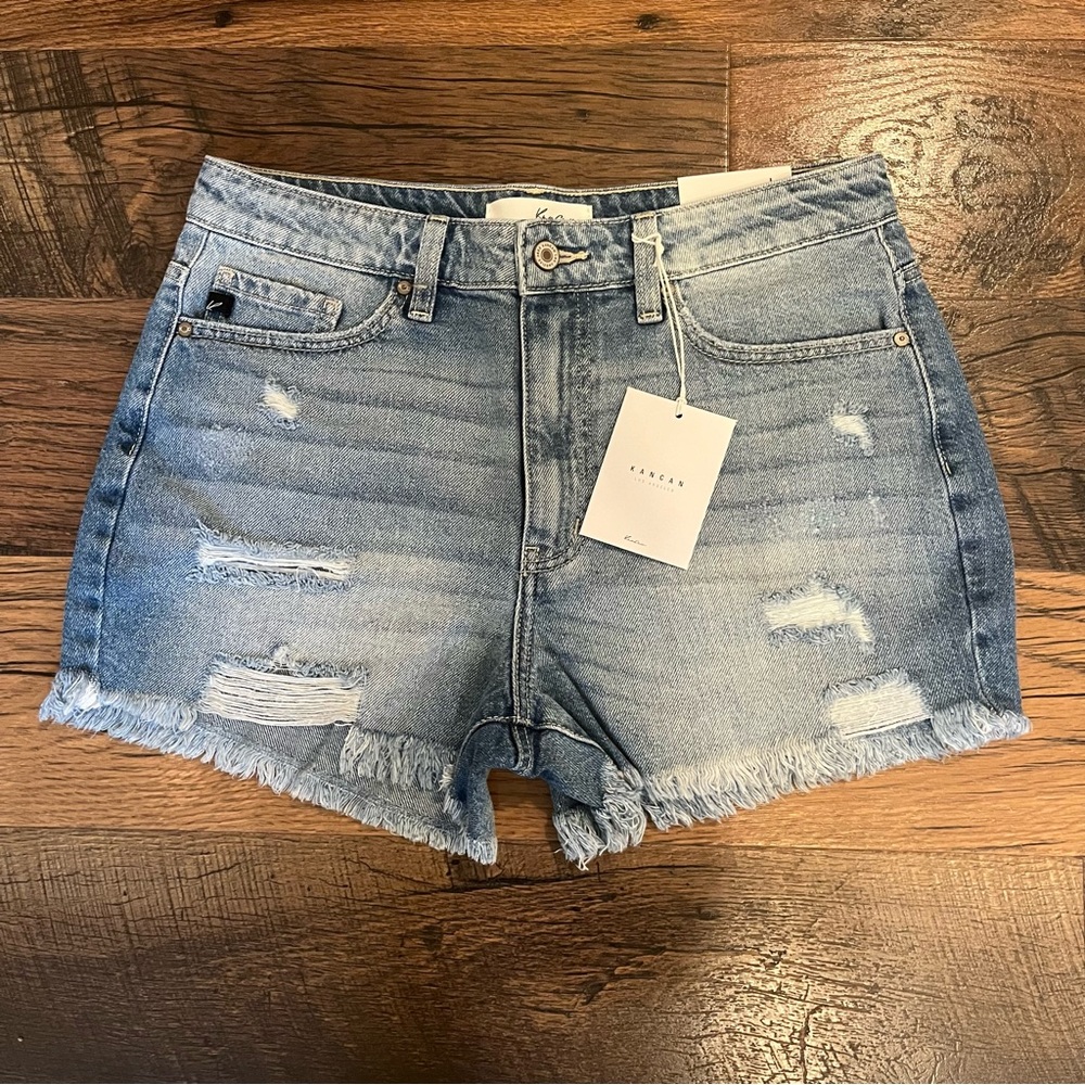 Kancan Distressed Denim Shorts Light Wash Size L